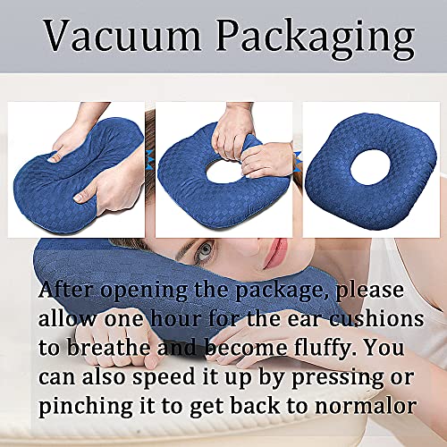 Image of Ear Piercing Pillow for Side Sleepers, Pillow with an Ear Hole for CNH and Ear Pain Ear Inflammation Pressure Sores, O-Shaped Side Sleeping Pillow, Ear Guard Pillow(Dark Blue)