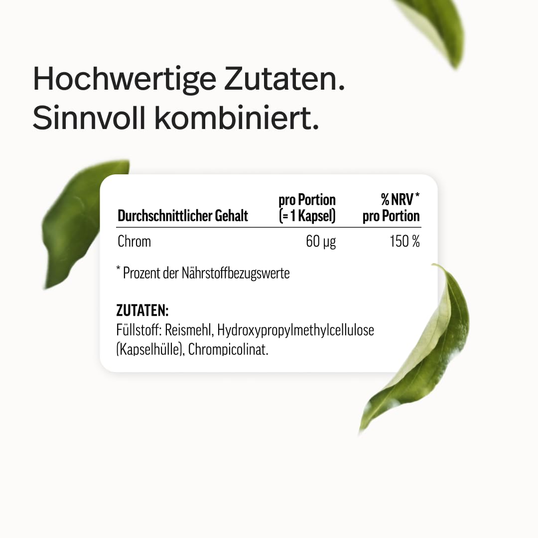 edubily® Chrom Picolinat Kapseln - 60 µg Chrompicolinat pro Kapsel - Vegan - Laborgeprüft - Im Braunglas (180 Kapseln)