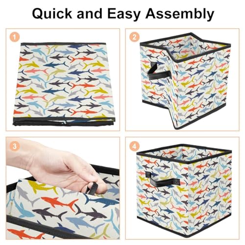 Panier de rangement pliable cube tissu requins pour linge et dressing