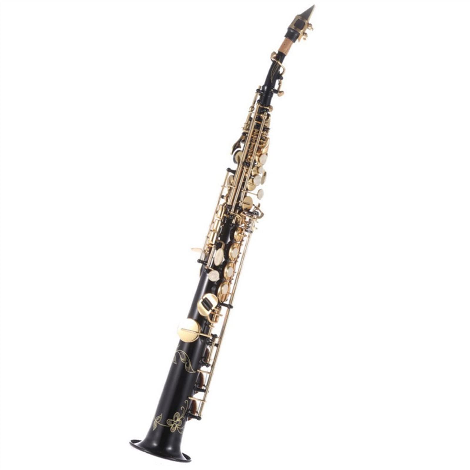 HCZKIUJY Saxophones Brass Straight Bb B Flat Sax Saxophone Woodwind Instrument Natural Shell Key Carve Pattern With Carrying Case (2)