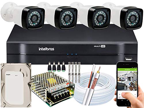 Kit DVR Intelbras 4 canais H.265 4 câmeras Full HD 20 metros