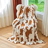 Ultra Soft Cozy White and Black Cow Print Microfiber Knitted Throw Blanket Lightweight Fleece for So