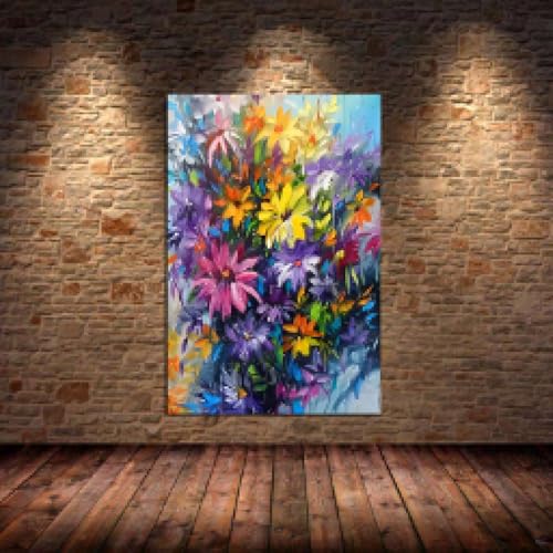 Affiche fleur bleue et orange peinture aquarelle abstraite sur toile moderne pour salon 20x30cm