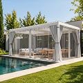 Lanonuvia 10x14 Louvered Pergola with Lights, Aluminum Pergola with Waterproof Curtains &Netting, Metal Outdoor Pergolas for Patios, Garden and Deck, White