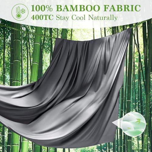 Shilucheng 100% Viscose Derived from Bamboo_ Sheets Set, Ultra Breathable Cooling Bed Sheets, 5-Star Hotel Quality Sheets, 16 Inch Deep Pocket - 6 Piece (Dark Grey, Queen) - Thumbnail 3