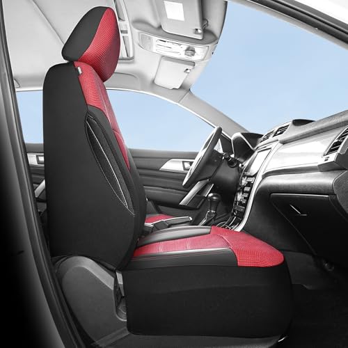 Image of HChengkikz Front Car Seat Covers, Air Mesh, Breathable (Black + Red)