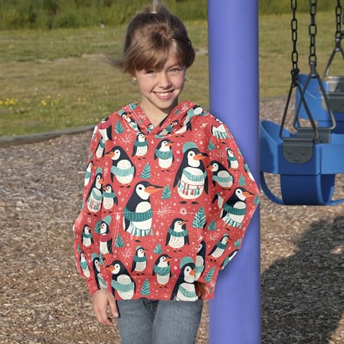 Kids Hoodies Sweaters Christmas Xmas Penguin Hooded Sweatshirts with Big Pockets for Boys Girls B04004204