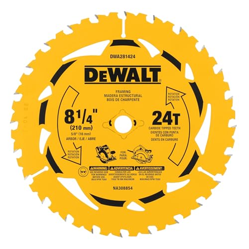Lame de scie circulaire DEWALT 8-1/4 po 24T pour coupes longitudinales