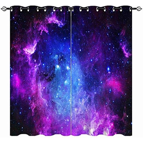 YUANZU Galaxy Curtains - Space Purple Blue Nebula Universe Sky Stars Print Pattern Eyelet Blackout Thermal Insulated & Room Darkening Window Drapes for Kids Boys Girls Bedroom 2 Panels W117cm x D183cm Cover