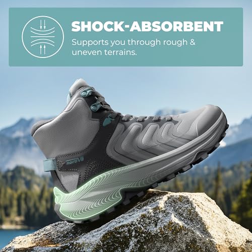 NORTIV 8 Women's Hiking Boots Waterproof with Arch Support Sneakers Walking Outdoor Comfortable Lightweight Boot Echo Mid,Size 10,Light Grey,NWUMHB2502