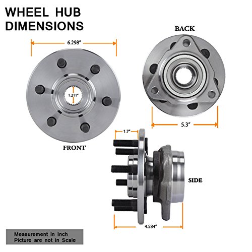 AKKON - for 1997-2004 Dodge Dakota | 1998-03 Durango 4WD Set of 2 Front Wheel Hub & Bearing & 6 Lug Bolt 515007