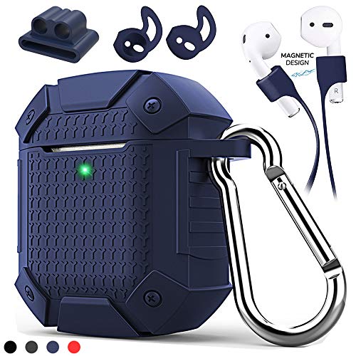 Yedano Airpods 1&2 Case Accessories Set,Silicone Dust Guard Case Cover Skin with Keychain/Watch