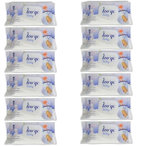 Toallitas Para Bebé Con Crema Sensible lov'yc 0% Alcohol Caja de 12 paquetes x 72 toallitas