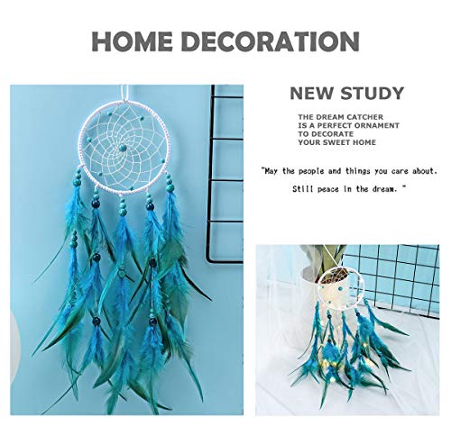 Yry Sweet Dreams Dream Catcher Teal, Handmade Cute Led Dream Catchers For Wall Window Bookshelf Hanging Decoration Blessing Gift With Tassel Ribbon Natural Feathers (Greenblue - Secret Garden) #TOP3