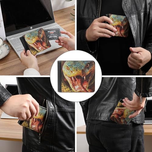 Angry Snake Bi-fold Men's Wallets with 6 Card Holders Slim PU Leather Purse Outdoor Money Clip3