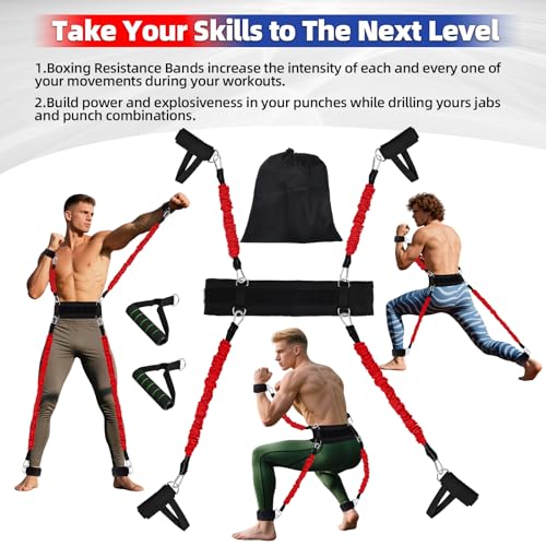 Image of Boxing Resistance Bands Set for Boxing MMA Martial Arts Training Equipment, 150lbs Exercise Bands with Cuffs & Belt, Workout Band for Resistance Training Enhance Explosive Power /Speed /Agility