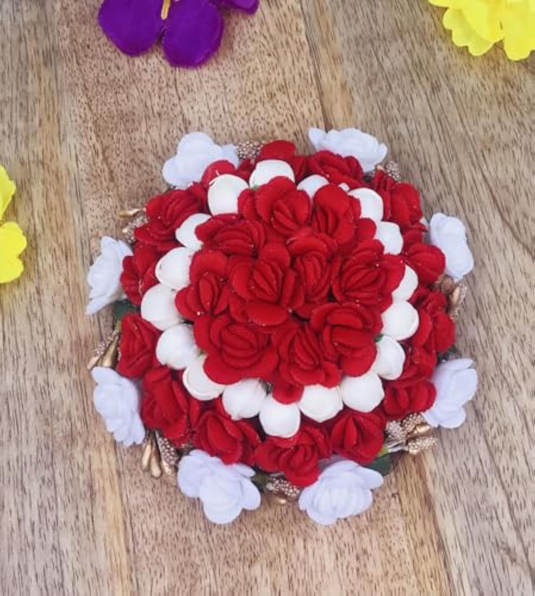 Artificial Flower Gajra/Juda, Bridal Bun Hair Accessory Pack, Multicolour