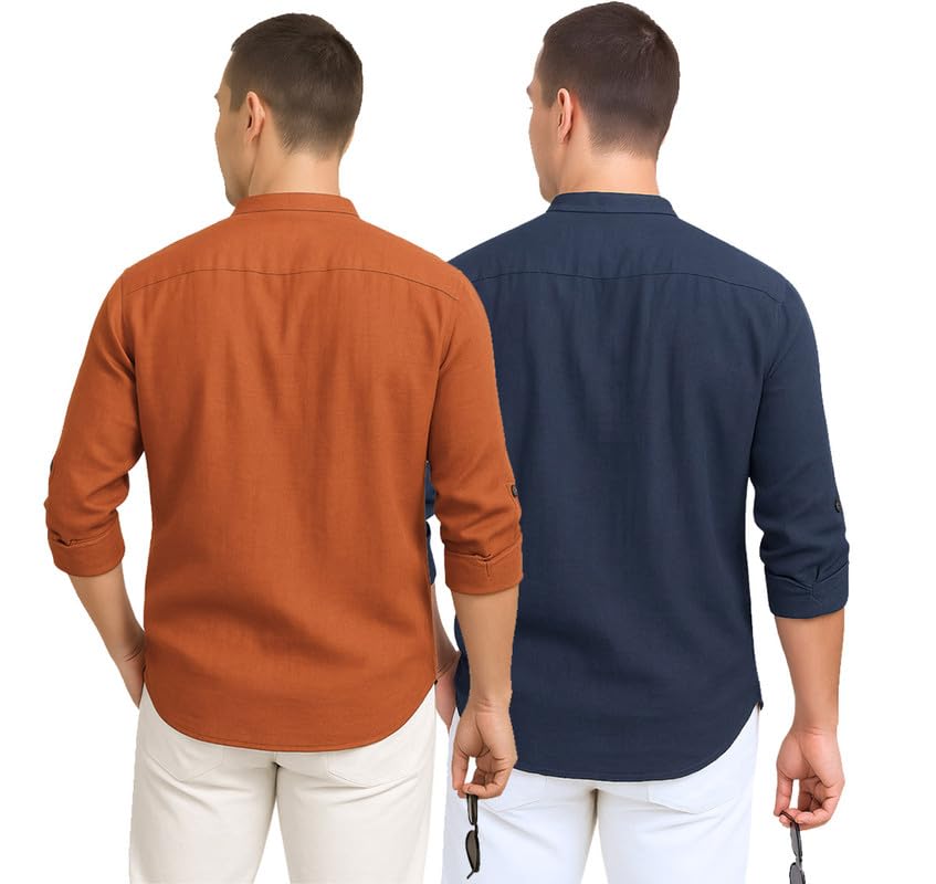 Image of DEELMO Combo of Men's Cotton Blend Solid Regular Fit Full Sleeve Short Kurta | Men's Trendy Short Kurta Pack of 2
