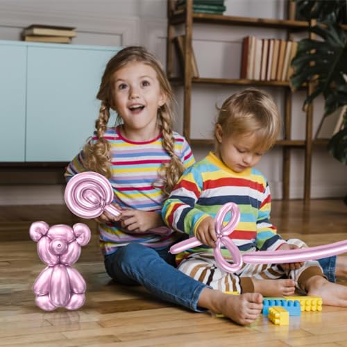 Image of 100Pcs Metallic 260 Balloons, Pink Chrome Long Balloon for Animals, 260 Art Ballon for Twisting, Skinny Modeling Supplies for Birthday Party Wedding Festival Decorations. Metallic Pink
