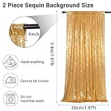 2 zasłony ślubne z cekinami – 60 x 240 cm, na imprezę, tło fotograficzne, tło fotograficzne, baby shower, wieczór panieński, ściana fotograficzna, tło, zasłona, sesja zdjęciowa (złotożółta)