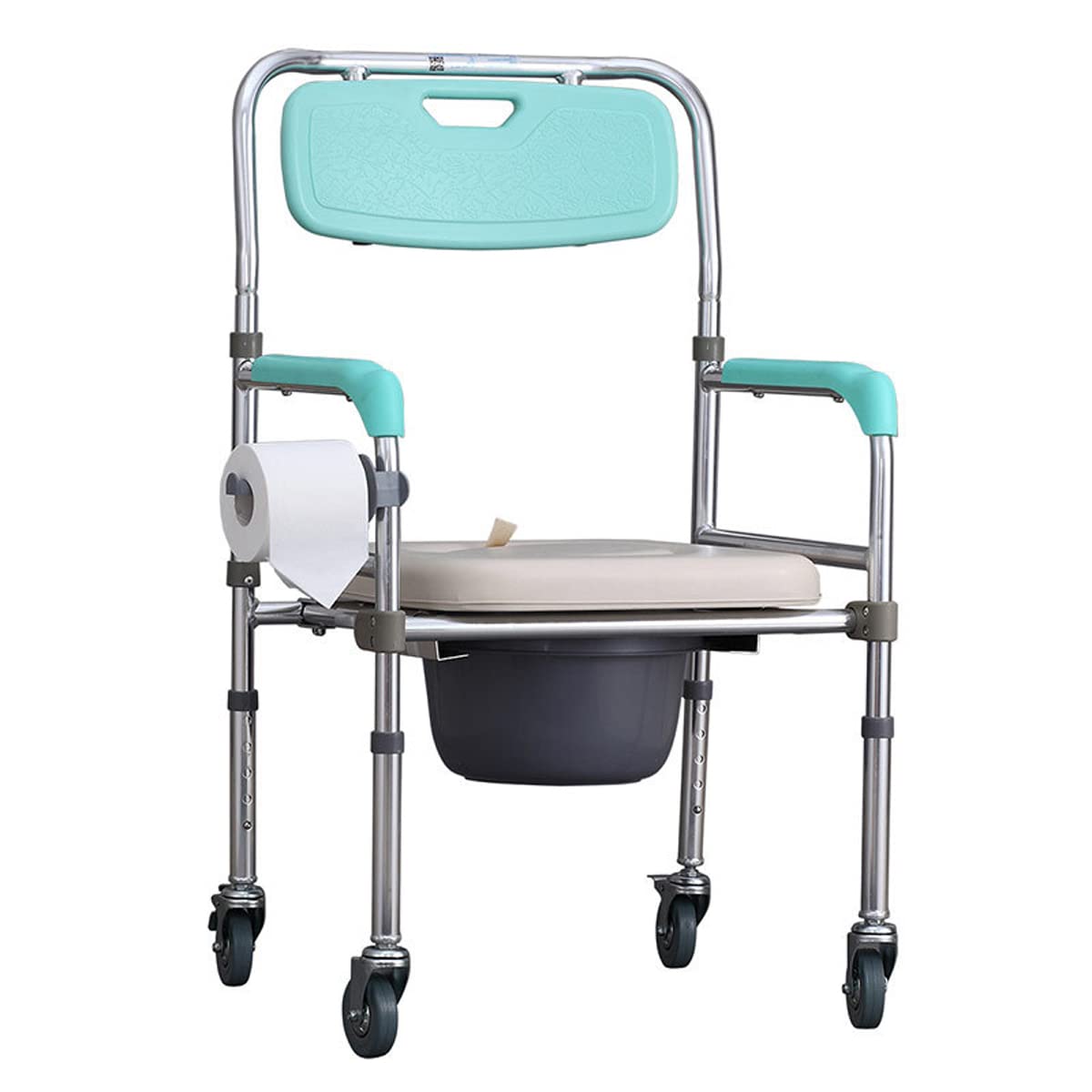 BHGFYXBS Removable Bedside Commode, Adjustable Seniors Potty Chair With Two Rear-Locking Casters And Padded Seat, Adults, Senior, Elderly, Handicap, Disabled,