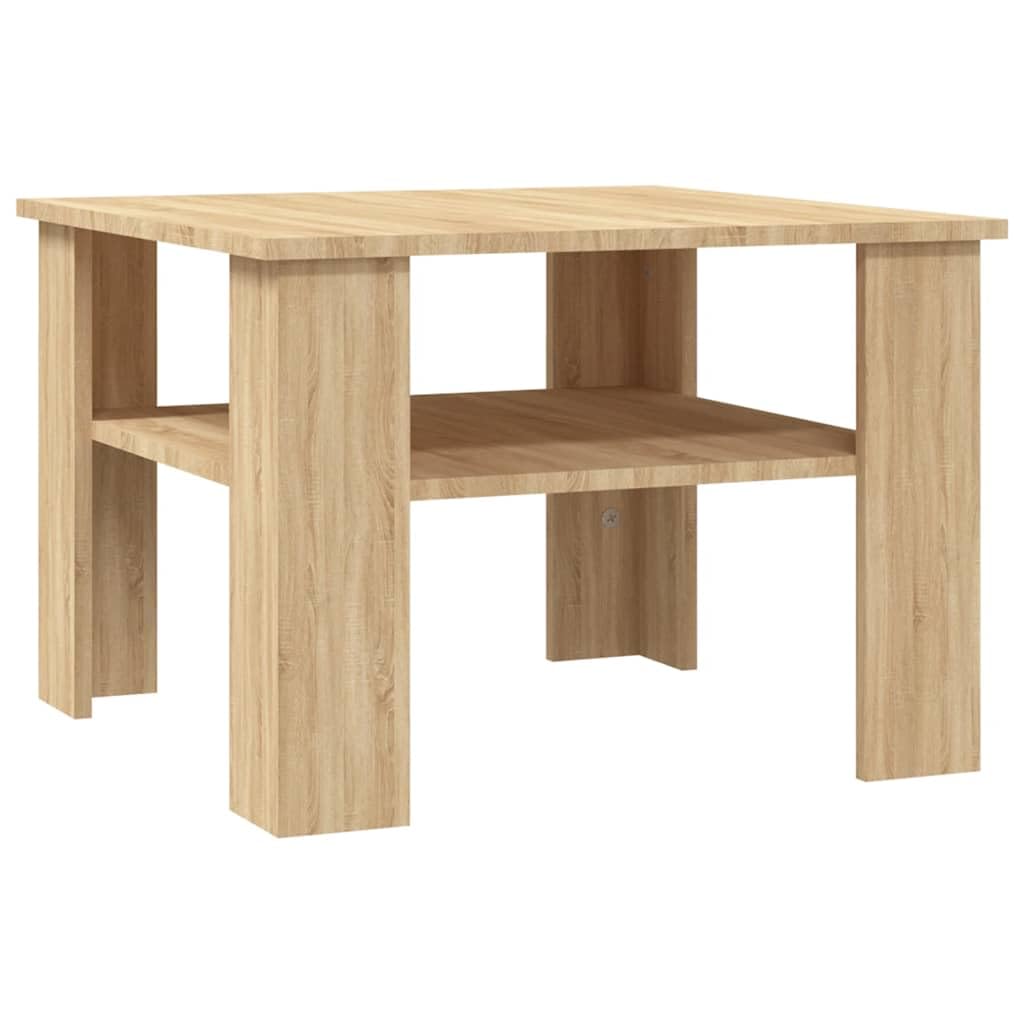 Mesa de centro de 60 x 60 x 42 cm, roble Sonoma, estructura robusta con estante, diseño moderno para salón, dormitorio, oficina