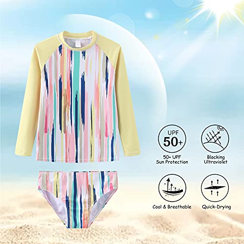 Image of Aisyee Girls Long Sleeve Rash Guard Set Two Piece Swimsuits Tie Dye Bathing Suits for Kids UPF 50+ Swim Shirts