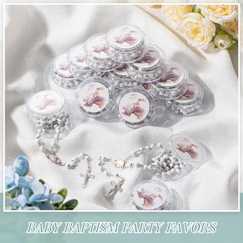 Jadive 24 Piece Scented Wood Rosary Beads Baby Baptism Party Favors Rosary Necklace for Women Men Angel Baby First Communion Gifts with Case for Mother Elder Gifts (White)3