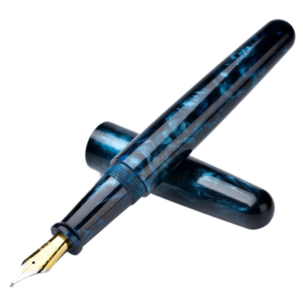 Füllfederhalter aus Kunstharz, Acryl, Blau / Schwarz, große Größe, EF/F/M, schöne Tinte, luxuriöses Geschenk für Büro, Business, Schule (EF 0,38 mm)
