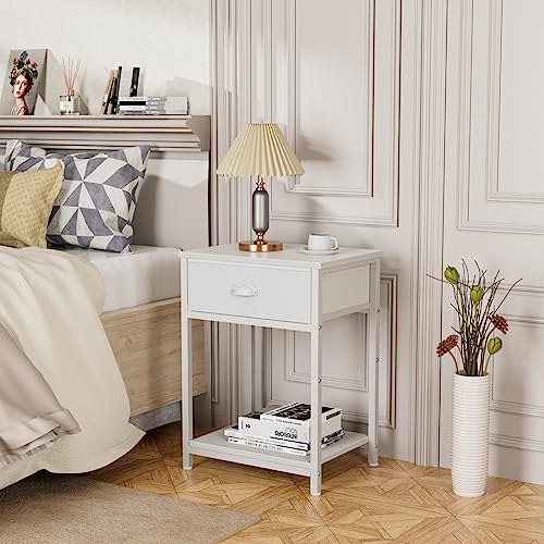 Furologee CTET-008-WHITE Nightstands Set Of 2, End Table With Fabric Drawer, Small Side Table For Small Spaces, 2 Tiers Storage Shelves End Table, Bedside Table For Living Room, Bedroom thumb #5
