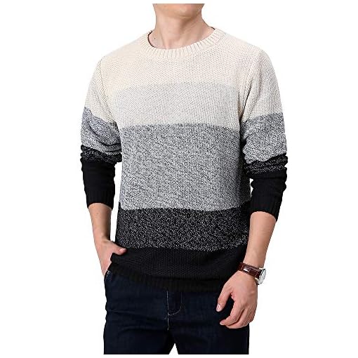 Shinsky Mens Fashion Crewneck Striped Pullover Sweater Soft Thermal Cotton Knitted Color Block Sweaters - Image 7