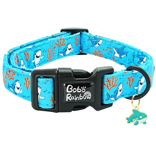 Image of Dog Collar-Cute Shark Adjustable Pet Collars Soft Comfortable Puppy Collar Coral Cotton Dog Collars Durable Necklace Gift for Medium Dogs