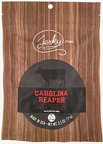Jerky.com's Carolina Reaper Beef Jerky, Hottest Jerky in the World, 12g of Protein, All-Natural Keto Diet Snack, No Added Preservatives, 2.5 oz. Bag
