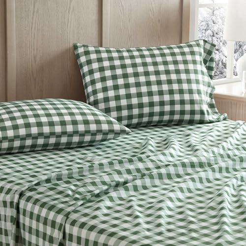 Image of Martha Stewart - Twin Size Sheets Set, Crisp & Tailored Sheets w /a Naturally Smooth Cotton Percale Lightweight Feel - Bed Sheets w /Matching Pillowcase (Madison Gingham Green)