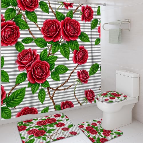 Rideau de douche imperméable fleuri rouge 183x183 cm pour la maison