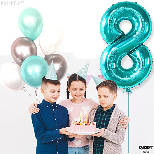 Image of KatchOn Giant Blue Teal Number 8 Balloons-40 Inch, Happy 8th Birthday Decor
