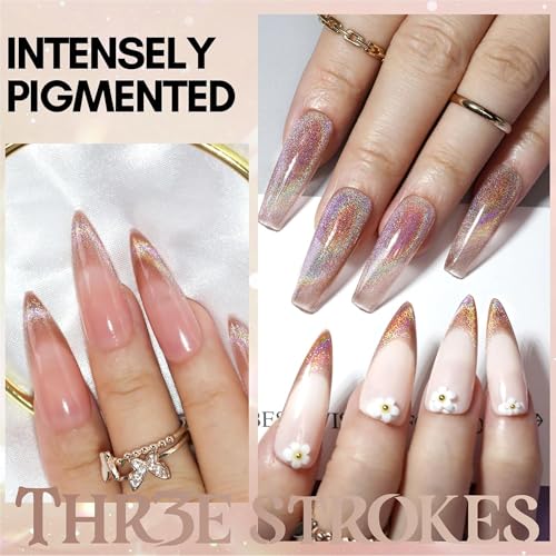 Image of THR3E STROKES 9D Glitter Cat Eye Gel Magnetic Shimmery Finish Nail Polish Art Manicure DIY at Home Soak Off UV Gel 7.5ML (CE6, 7.5ML)