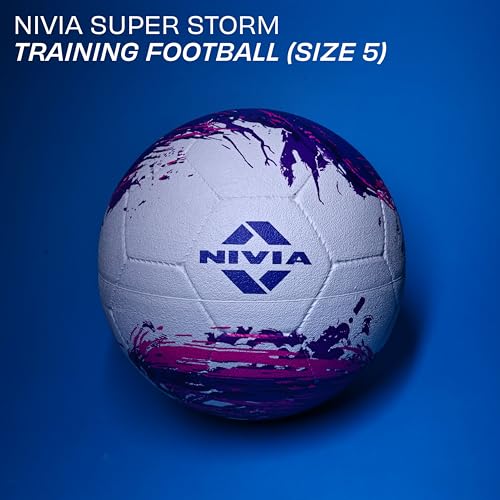 Image of Nivia Super Storm Football for Men, Training Ball, Durable Rubber Cover Molded, Butyl Threadwounded Bladder, to Play On Hard Ground and Artificial Turf (White, 5)