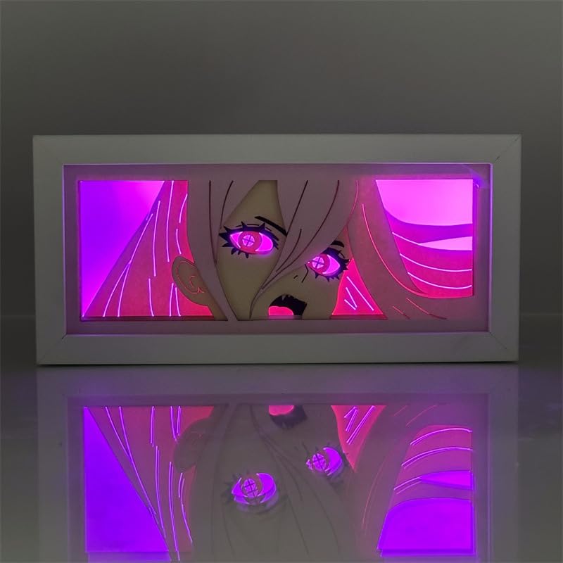 Anjinguang Anime Led Light Denji Figure Makima Power 3D Frame Light Box Bedroom Night Lights Decor Desk Lamp Anime Posters Led Photo Frame Light Gift (RGB;16-Color Changing)