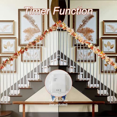 Image of Fall Garland with Lights, 5.6FT Lighted Fall Leaves Garland with Pumpkins, Battery Powered Maple Leaf Decorations for Home, Thanksgiving Fall Decorations Fireplace Proch Indoor, Timer