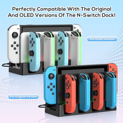Image of Charger Dock Compatible with Nintendo Switch & OLED Models, Charging Dock for JoyCon up to 4 Controllers, Switch Controller Charger Station with Charging Cable