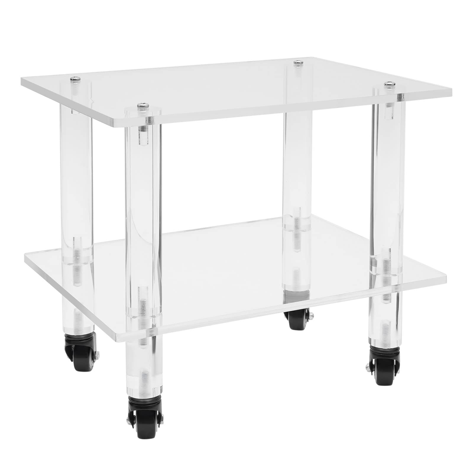 GUDBYWXB 2-Tier Clear Office Rolling Cart Mobile Printer Stand Under Desk Printer Cart Storage Rack, for Storing Printers, Copy Paper, Faxes, Books,