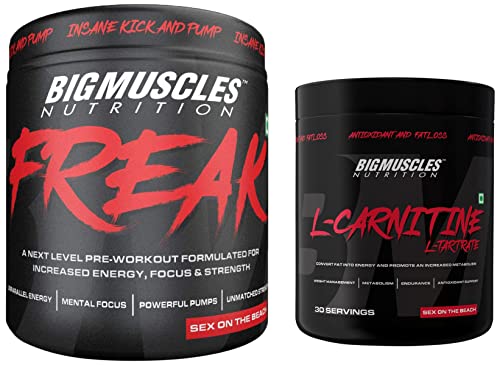 Bigmuscles Nutrition Freak Pre-Workout Sex on the Beach [30 Servings, Pack of 180g powder] & L-Carnitine L-Tartrate Powder [30 Servings, Sex On The Beach] | 2000 mg
