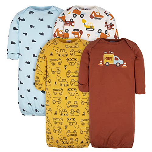 Image of Gerber Unisex Baby Boy and Girls 4-Pack Sleeper Gown Amber 0-6 Months