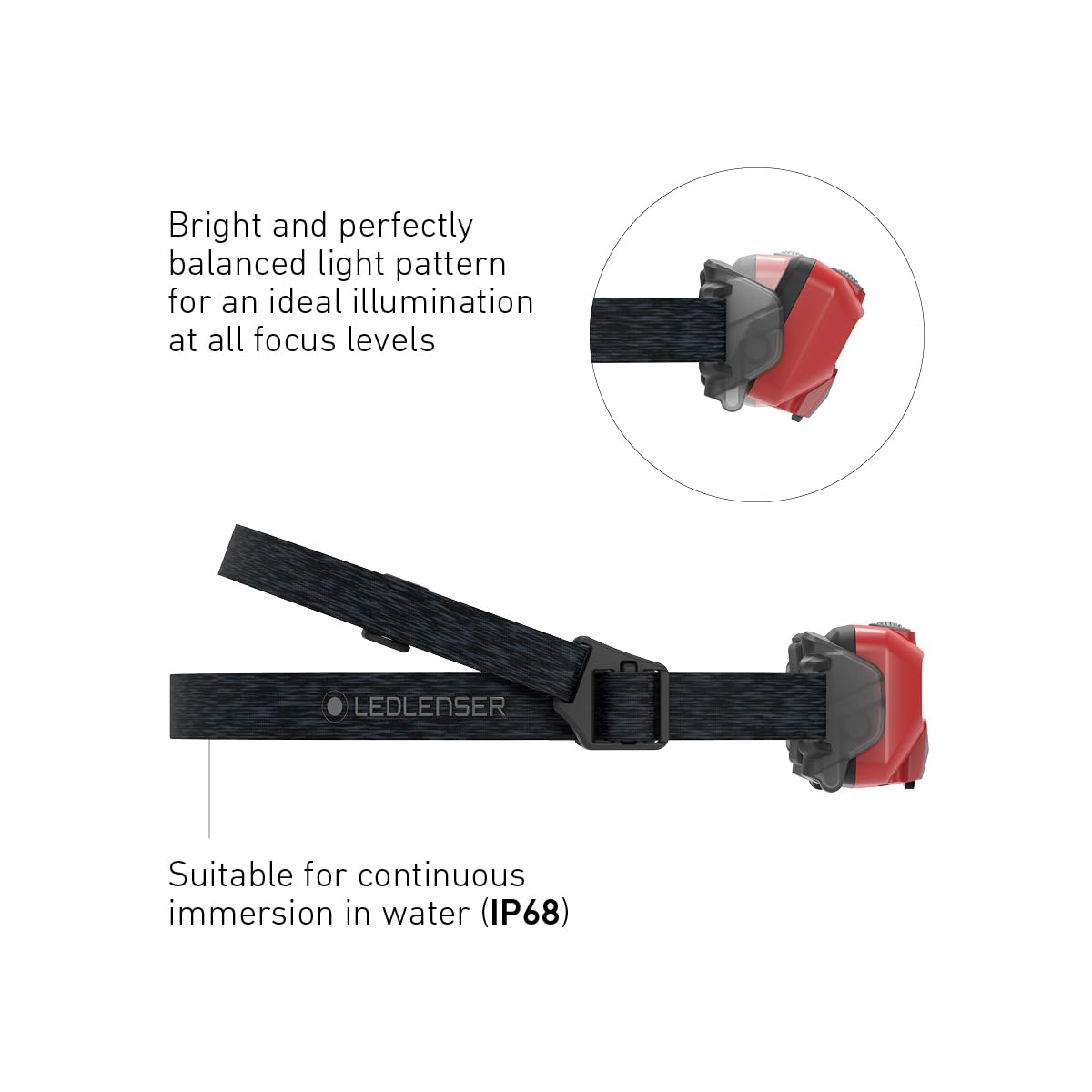 Ledlenser HF6R Linterna frontal recargable Core LED | Lámpara LED de 800 lúmenes | Impermeable para aventuras con luz roja | IP68