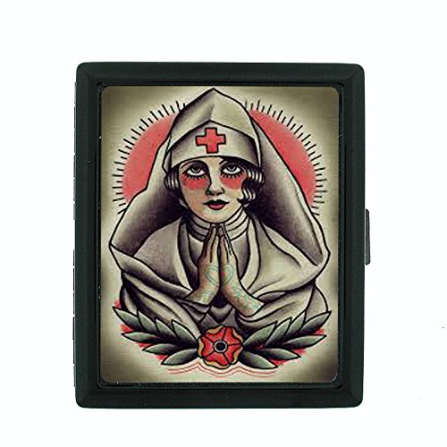 Vintage Nurse D8 Small Black Metal Cigarette Case Classic Retro