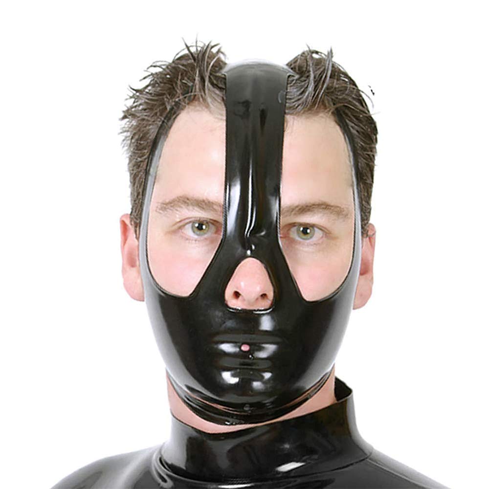 Cagoule triangulaire 100 % latex naturel masque fait main noir yeux ouverts XL - 4