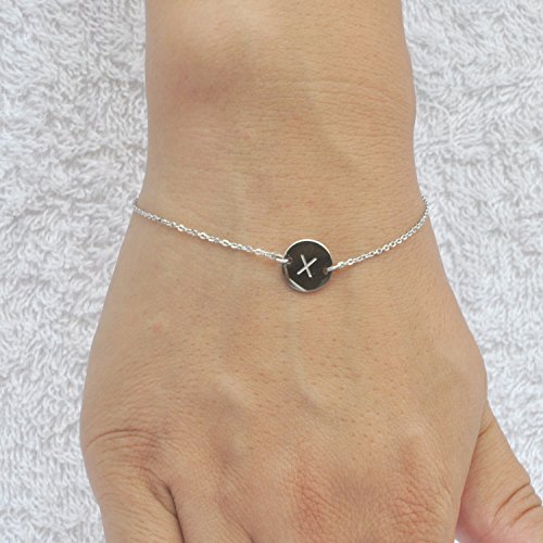 Image of HUAN XUN Stainless Steel Engraved Initial Bracelet Adjustable, 7.87 inch