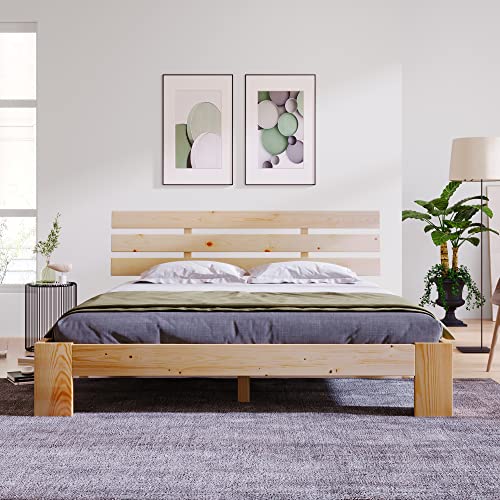 IHO SOFA Doppelbett Massivholzbett Bettgestell 140x200 cm, Rustikales Holzbett mit Lattenrost | Massivholz Kinderbett, Jugendbett, Gästebett, für Schlafzimmer, Natürlich (Ohne Matratze)