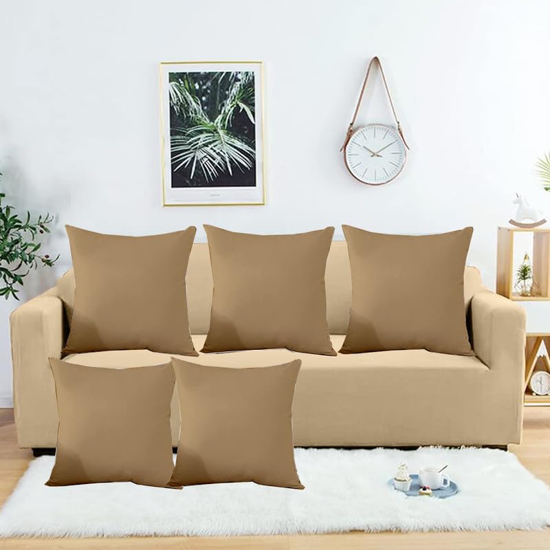 Throw Pillow Cushion Filler 15x15 Inch Taupe Solid Set of 5 Square Small Decorative for Sofa Bedroom Car Office Chair